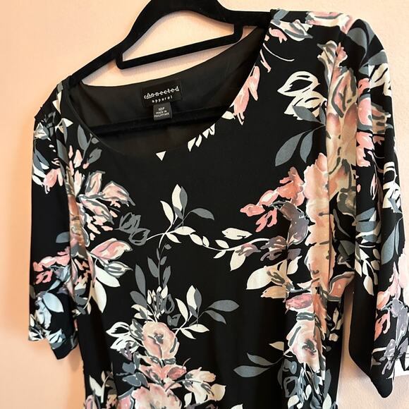 Connected Apparel Black Floral Short Sleeve Cocktail Dress 10P - Picture 3 of 6